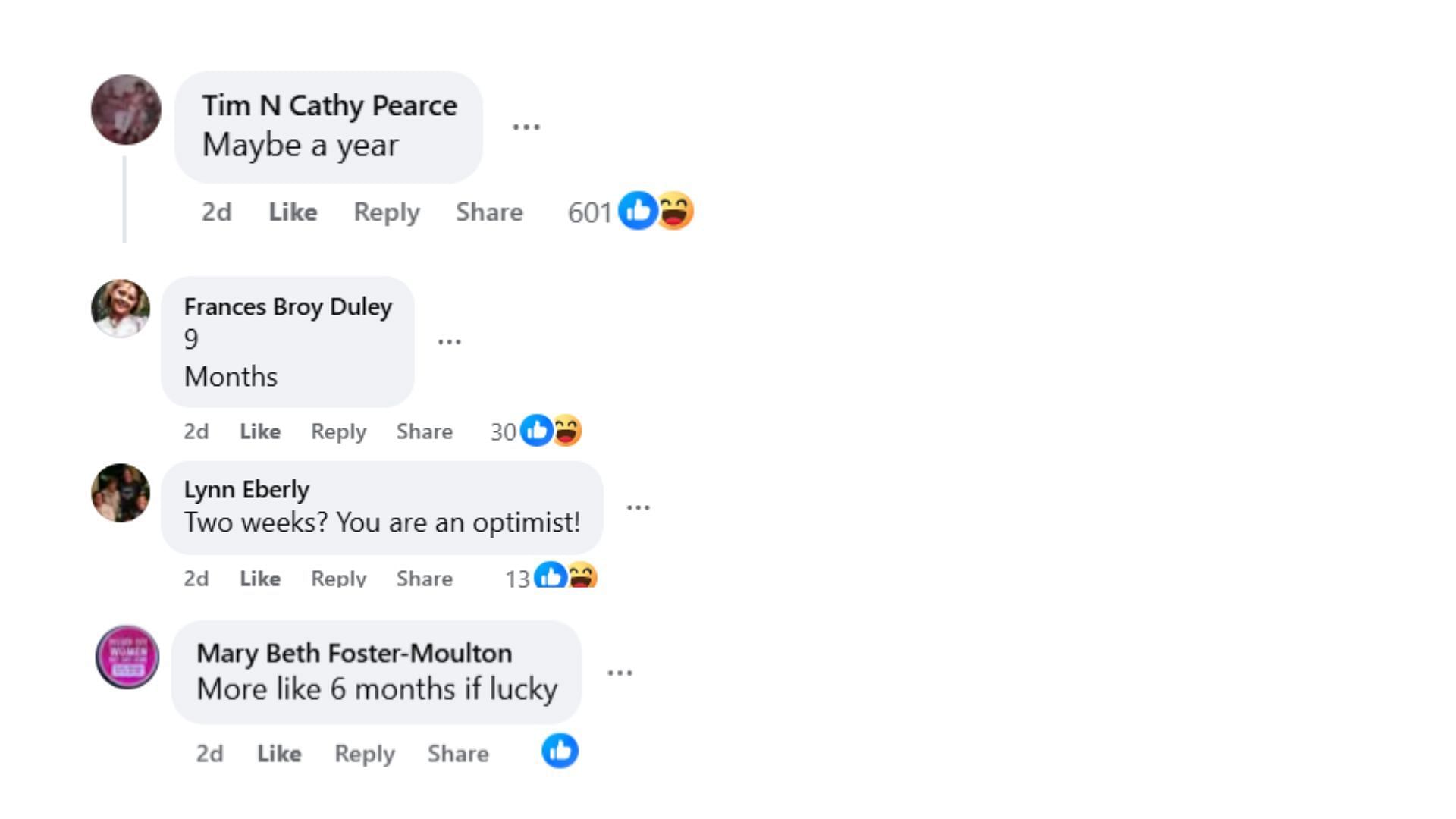 Comments by fans on the post (Image via Facebook/@Delores Fischer-Jenkins)